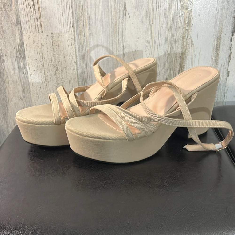 CUCCOO Nude Trending Strap Strappy Wedge Platform Heels Size 41 US 10